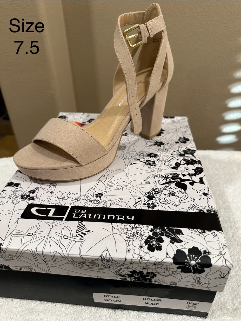 CL by Laundry Nude Suede Block Heel Sandals with Ankle Strap